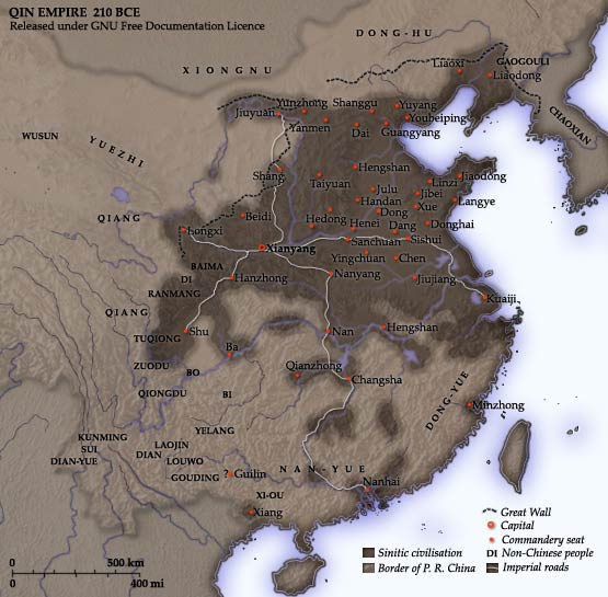 Map of the Qin Empire in ancient China